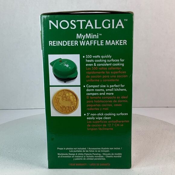 New! Nostalgia My Mini Reindeer Waffle Maker Compact Size 5" Non-stick Surface - Picture 4 of 7
